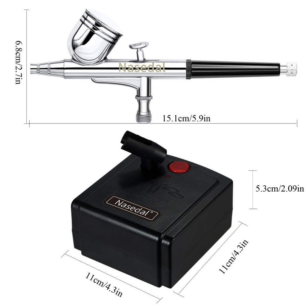 Nasedal Kit aérographe double action amélioré avec compresseur d'air 40 PSI pour voiture, maquillage, décoration de gâteau, art, dessin, tatouage