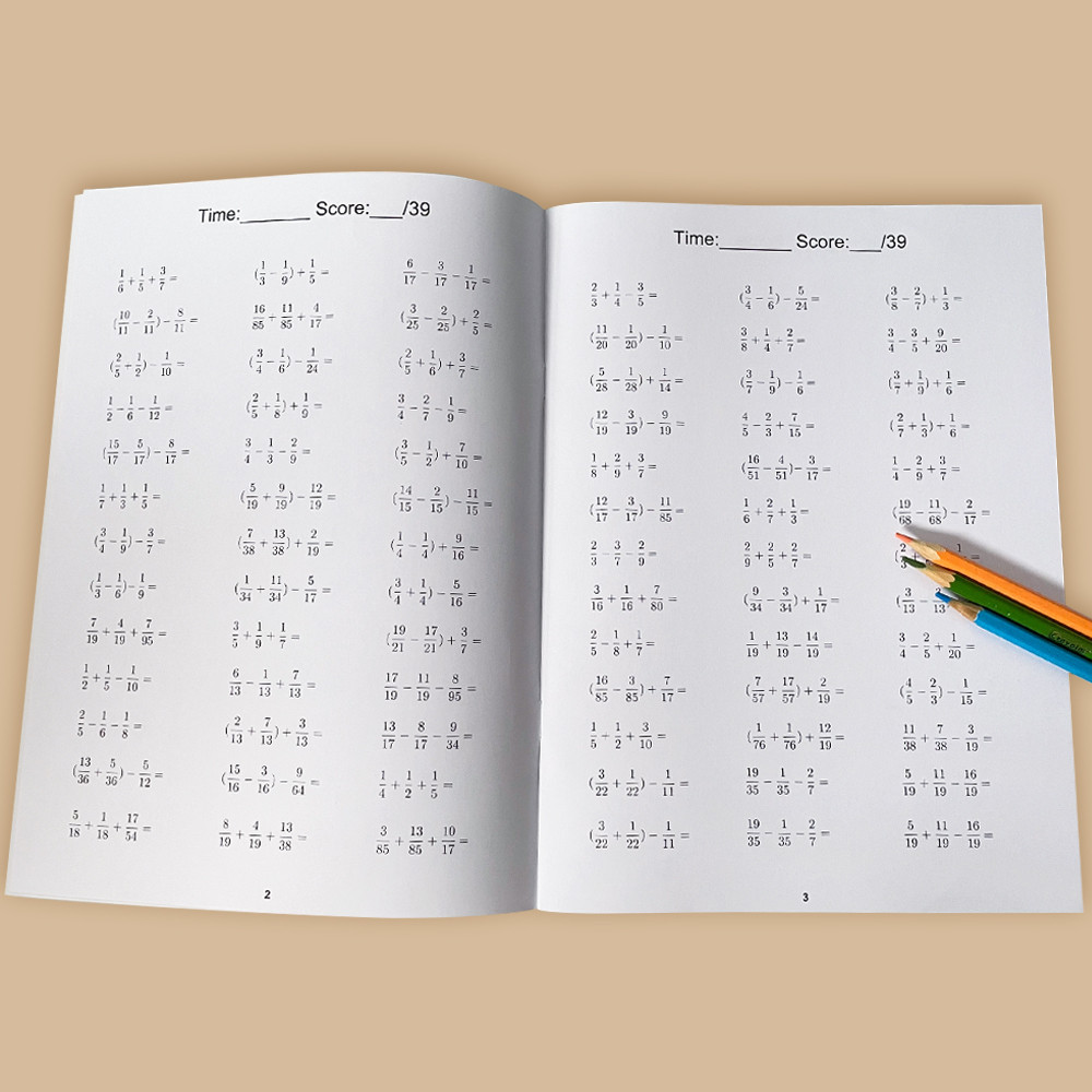 Maths Fractions Addition And Subtraction Workbook Exercise Book ...