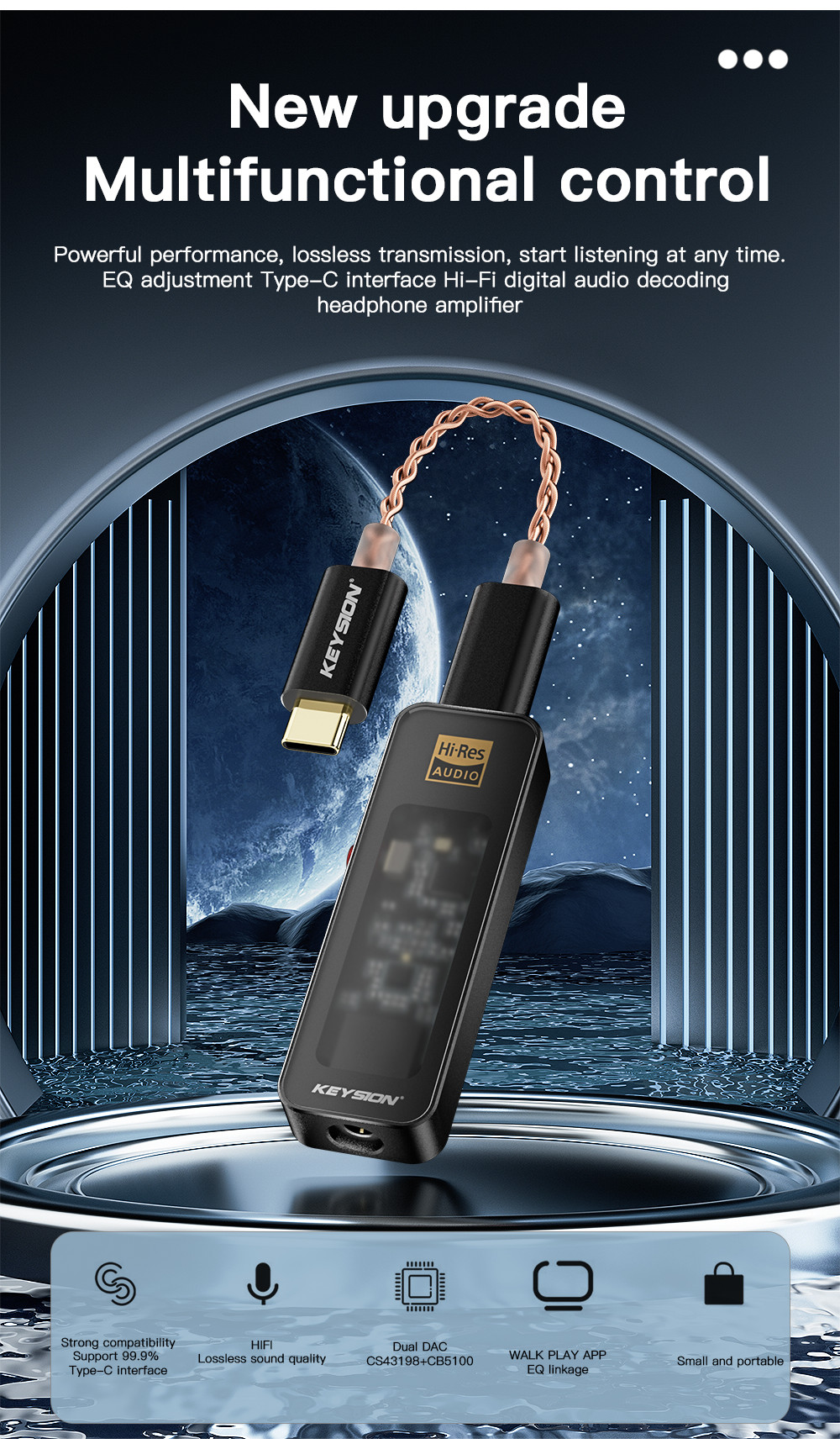 KEYSION CS43198 USB DAC Audio HiFi Decoder 384KHz DSD256 Type-C to 3 ...