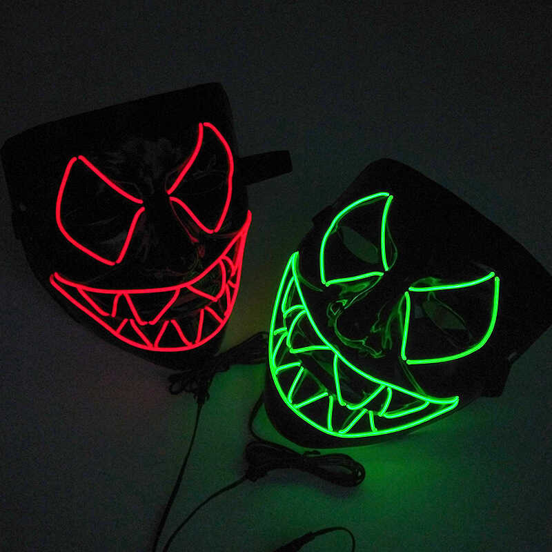 Halloween Horror Sawtooth Smiley Face LED Glowing Mask Party Scary ...