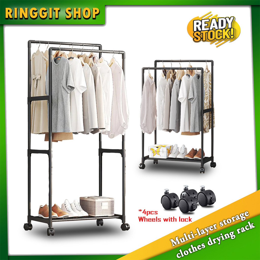 Ringgit Shop Double pole wheeled clothes drying rack multi-layer ...
