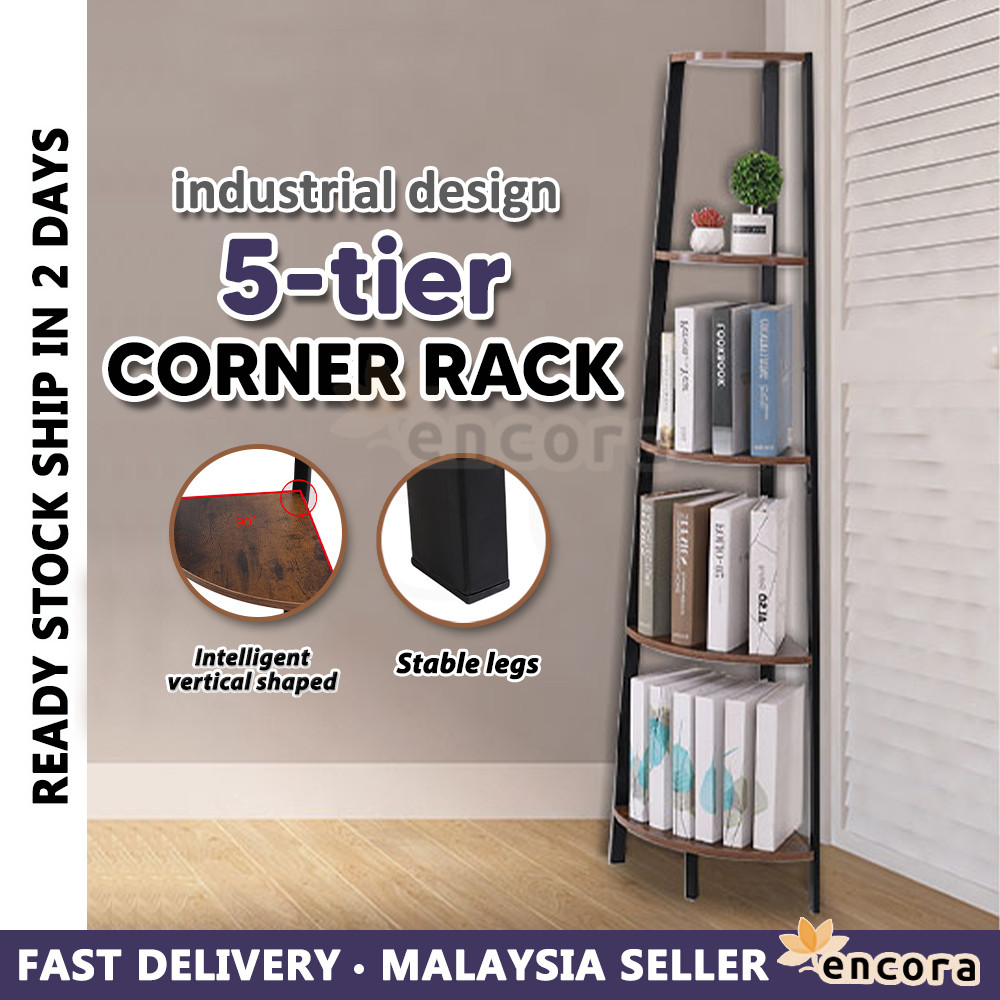 [1PC] Encora 5 Tier Corner Book Shelf Rak Buku Kayu Shelf Rak Sudut ...