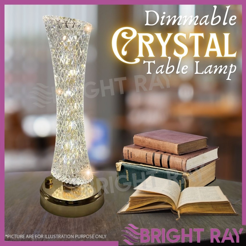 CRYSTAL Modern Table Lamp Slim Tower Dimmable Touch Lamp with 3 Colors ...