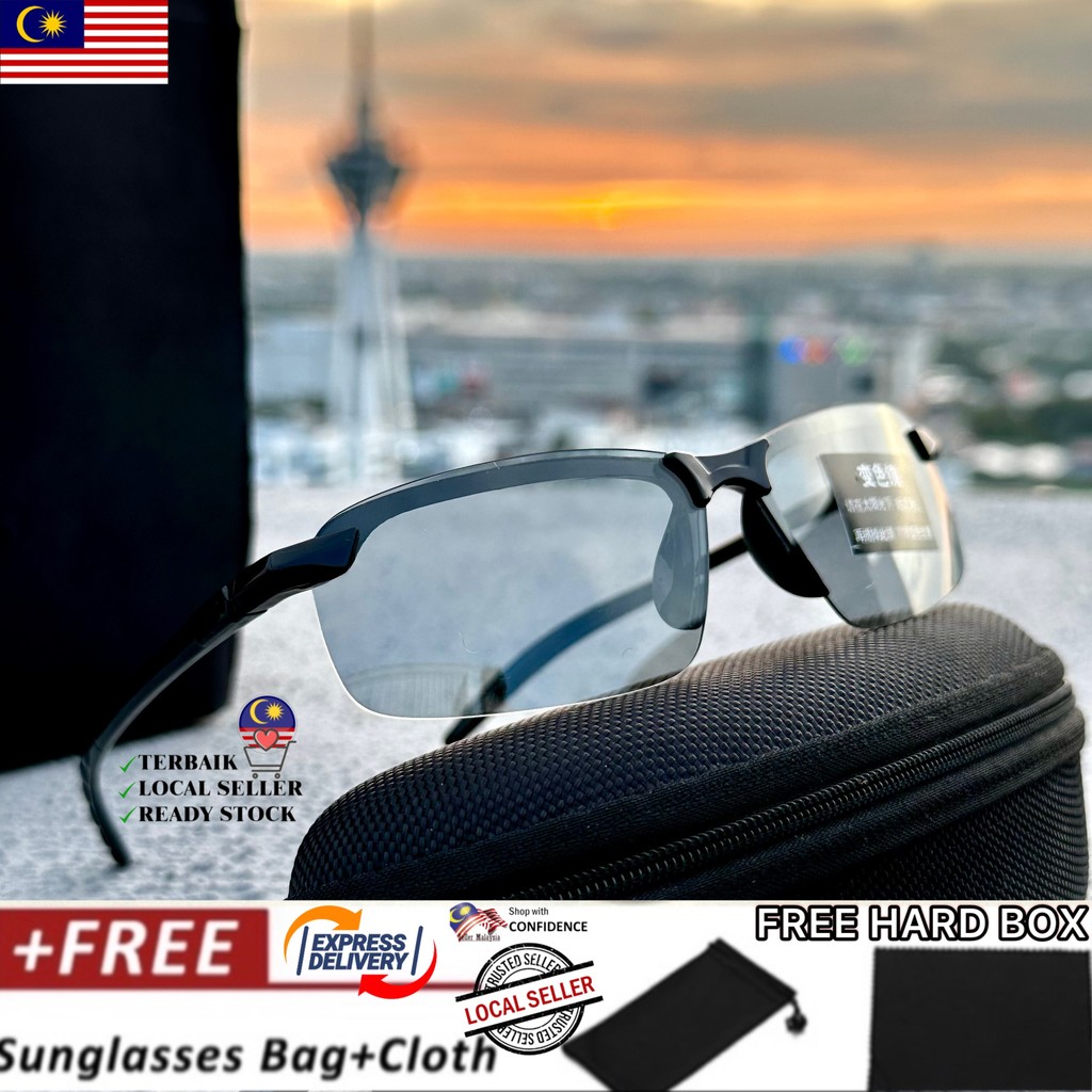 🇲🇾 SPORT STYLE PHOTOCHROMIC POLARISED FRAMELESS NIGHT VISION DAY AND  NIGHT OUTDOOR DRIVING SUNGLASSES MEN UNISEX SPEK MA