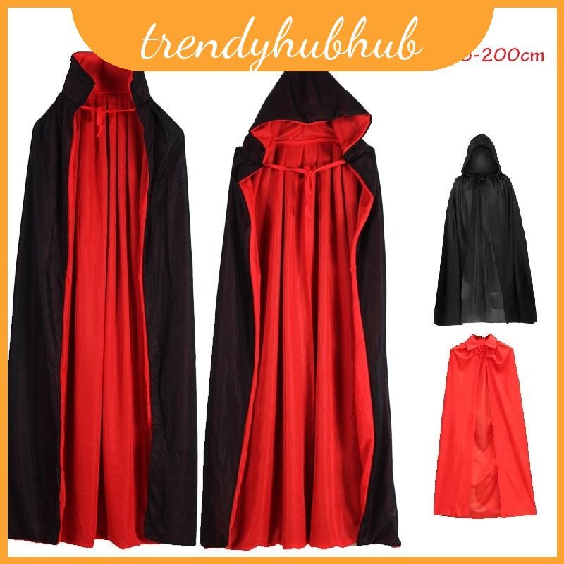 Halloween Cloak Vampire Hooded Cape Devil Adult Kids Cosplay Witch ...