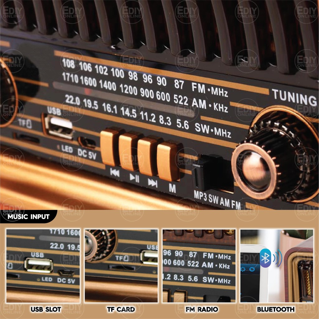 Wooden Retro Radio FM AM Rechargeable Wireless Bluetooth Speaker USB TF ...