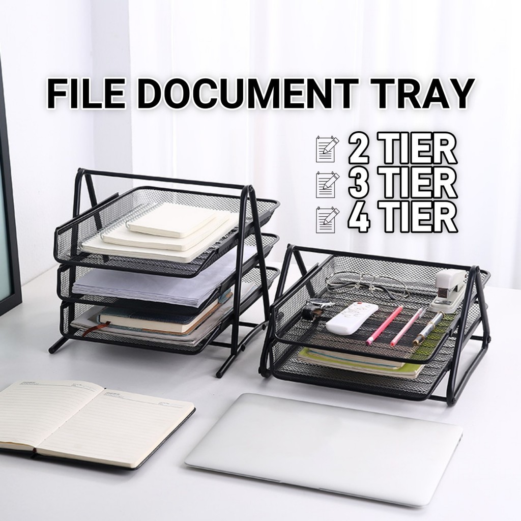 2/3/4 Tier Document Tray Metal File Letter Collection Desk Organizer ...