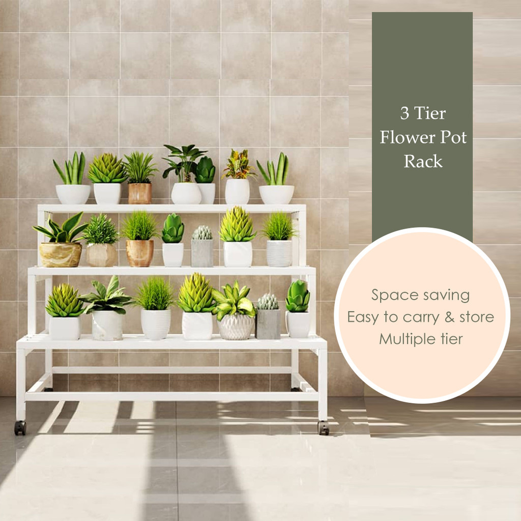 Mojomore 3 Tier Flower Rack Plant Rack Steel Outdoor Pots Garden Rak ...