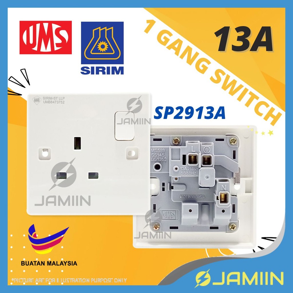 [1PC] UMS SP2913A 2913A 13A 1 Gang Switch Socket Outlet, Sirim Approved ...