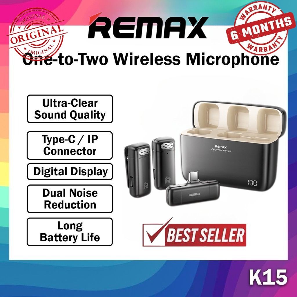 Remax K15 One-to-Two Wireless Microphone HD Clear Sound Mic Livestream ...