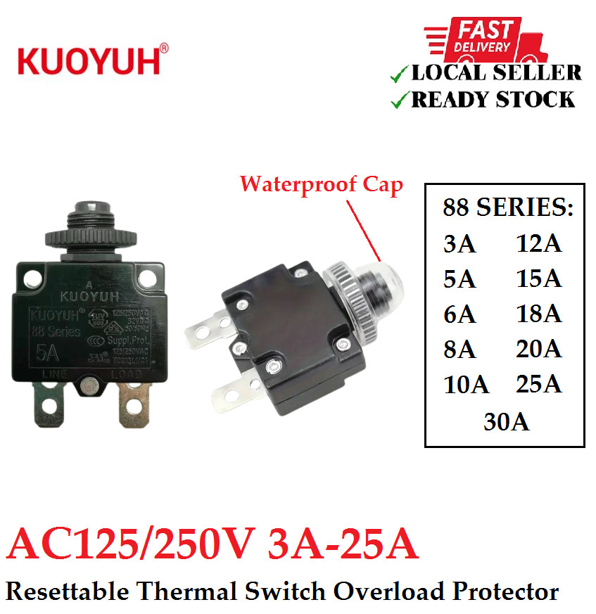 Push Button Reset Breaker Push Button Circuit Breaker 10A - Thermal Reset  Overload Protector 125-250V AC Snap Circuits 10 PCS 98 series 25A 250V Manual Reset Thermal Overload protector