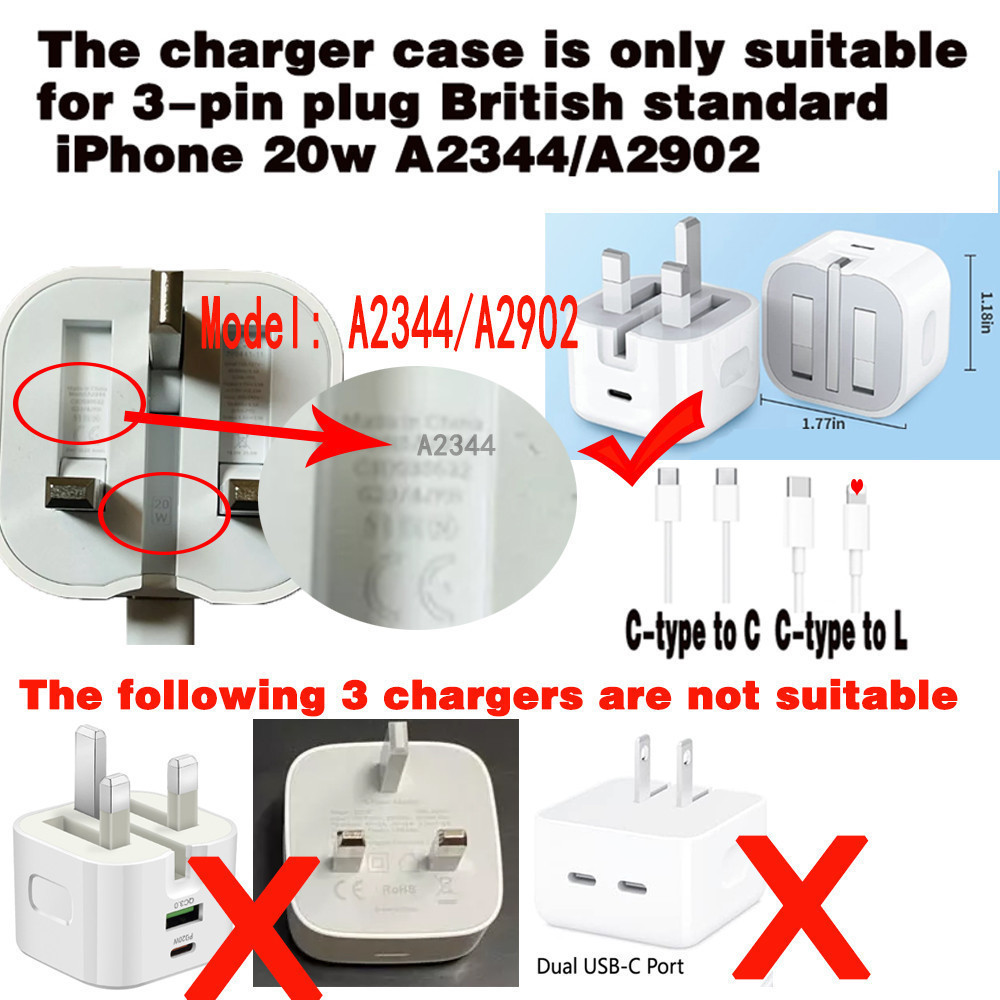 cute charger cover for iphone 16 pro max 20W A2344A1696 UK 3pin
