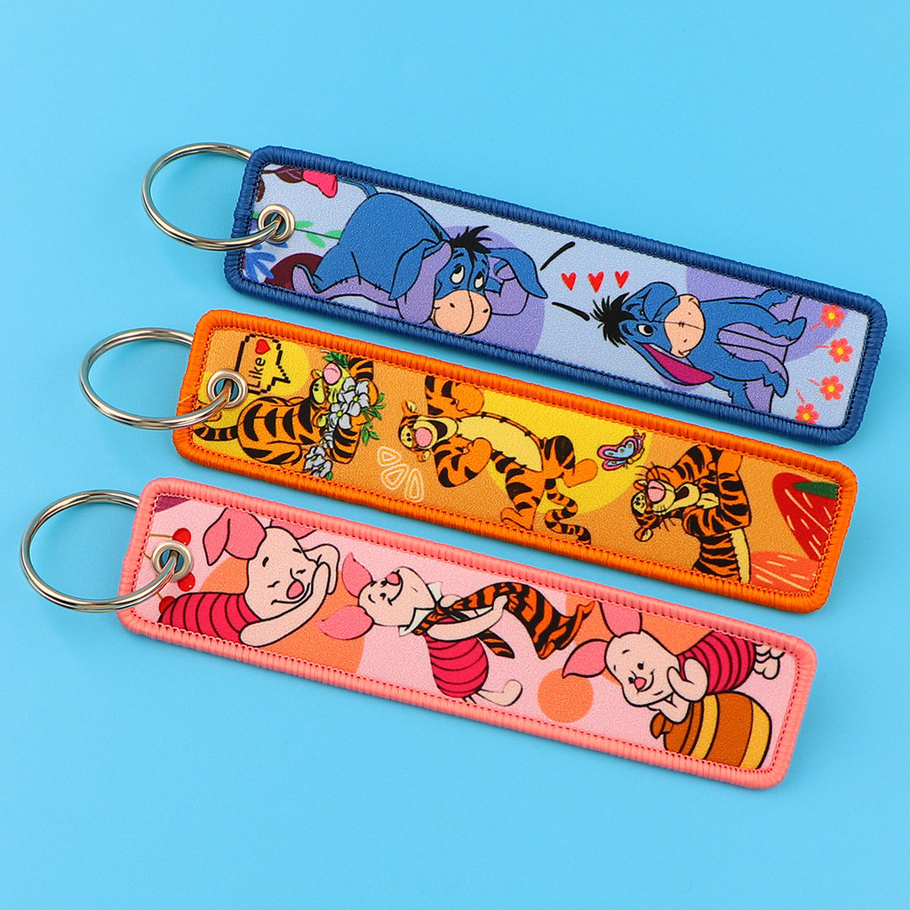 Cartoon Lilo & Stitch Woven Label Keychain Fabric Keychain Fashion Gift ...