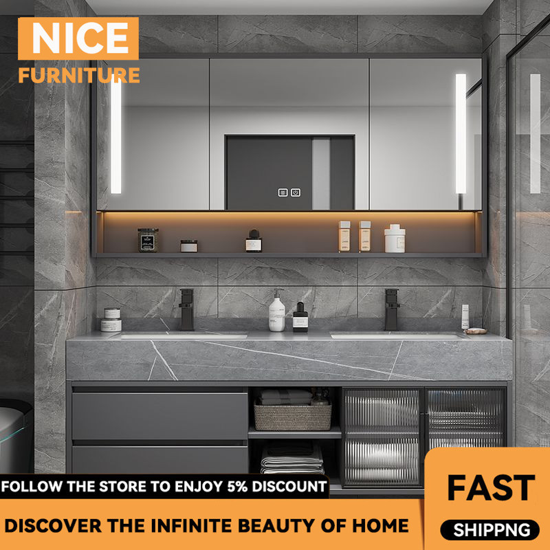 R2 Vanity Light R2 Integrated Bathroom Solid Wood Washbasin Smart LED ...