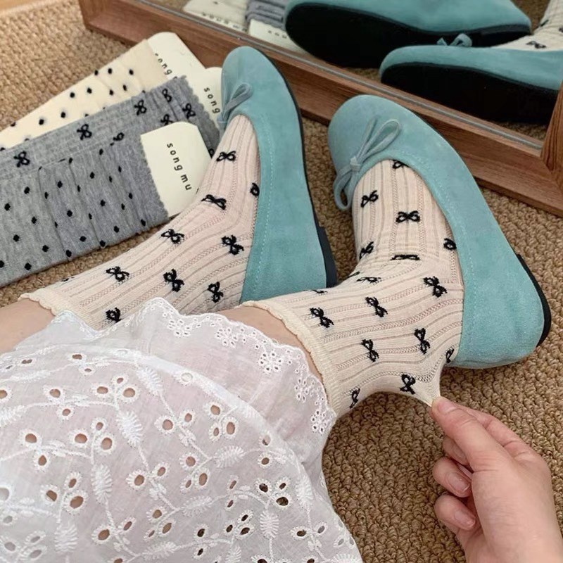 Bow Socks Women's Mid-Tube Socks Spring Summer Thin Cotton Socks ...