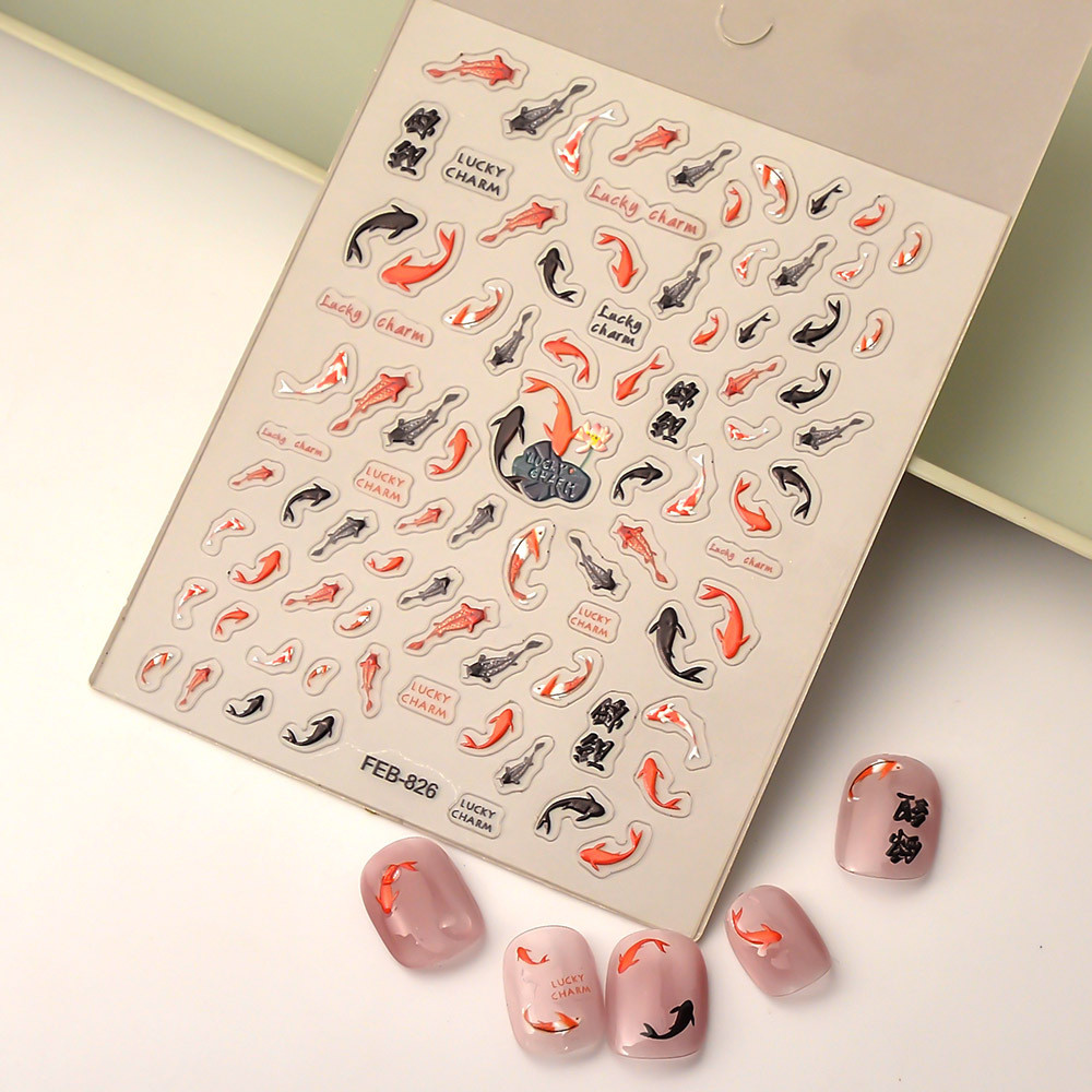 New Chinese relief rich brocade carp manicure sticker three-dimensional ...