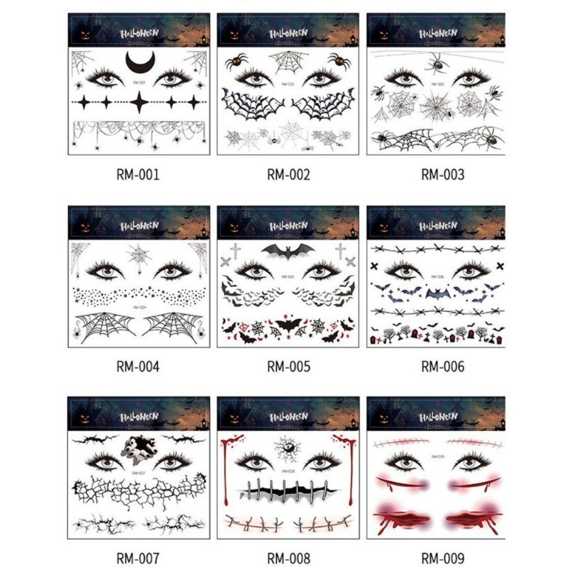 2Pcs Halloween Cartoon Tattoo Sticker - Stitched Scar Decal for Costume ...