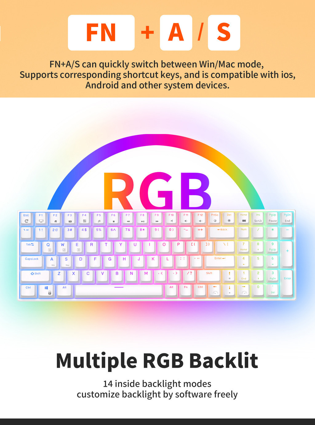 Royal Kludge RK100 Bluetooth 2.4G RGB Hot-Swappable Mechanical Keyboard ...
