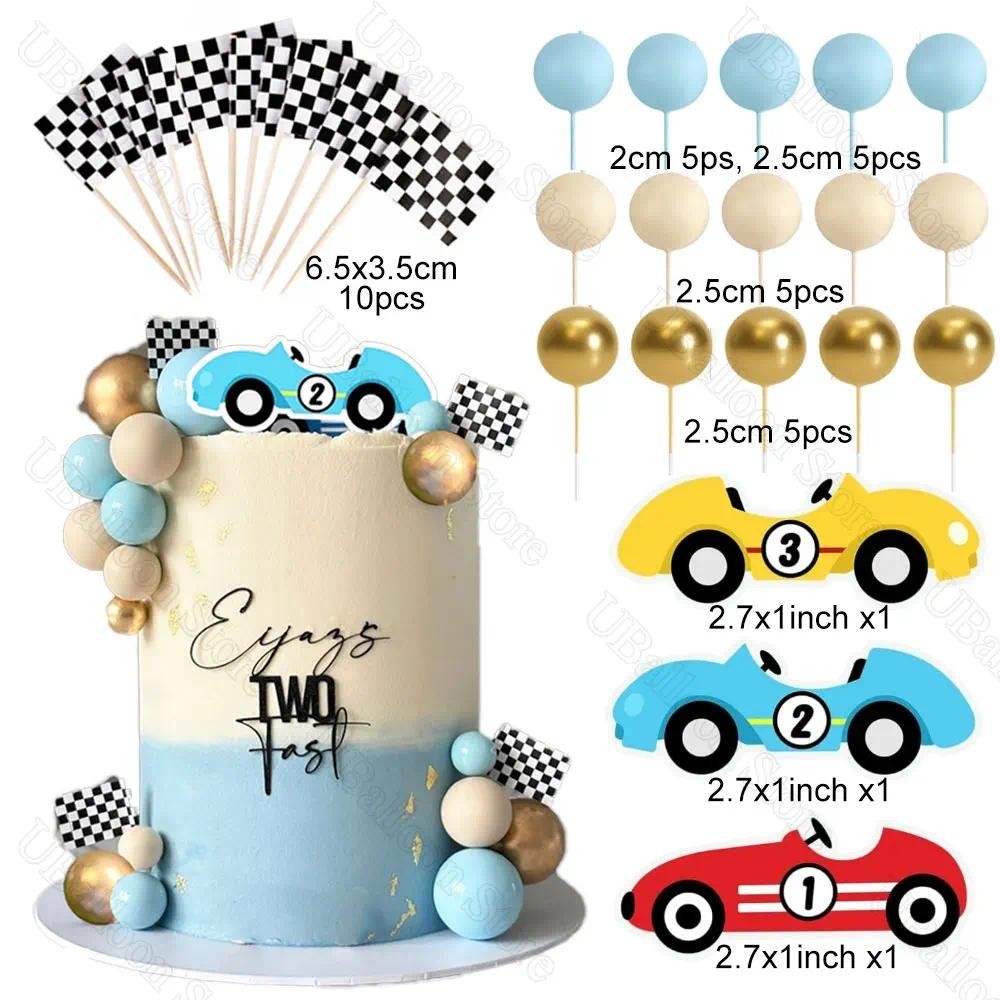 33Pcs Race Car Cake Toppers Black White Checkered Flag Racing Car Cake ...