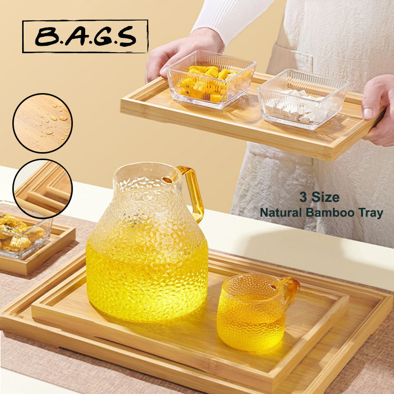 THEBAGS Tray Rectangular Bamboo Handmade Serving Tray Home Decorative ...