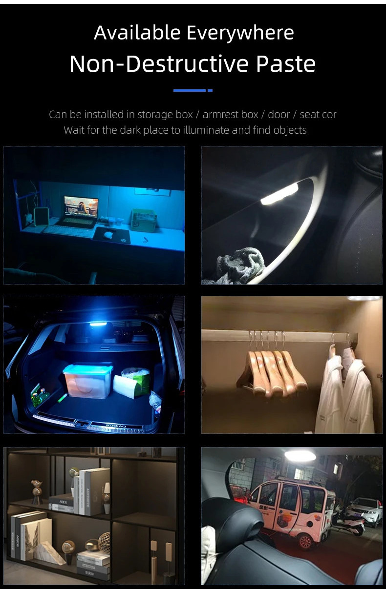 LED Car Interior Reading Light Car Roof Dome Lamp Rechargeable USB ...