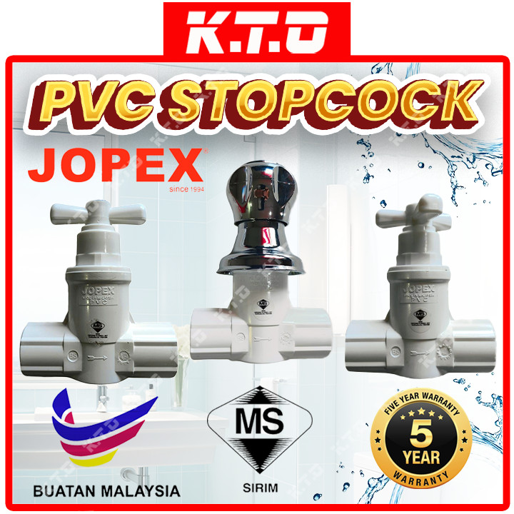 JOPEX 20mm PVC Stopcock Socket End Non-Thread Tri Round Tee Handle Stop ...