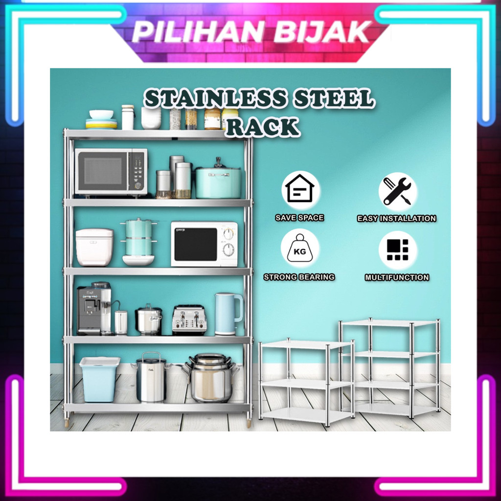 Stainless Steel Rack Kitchen Storage Rack Rak Dapur Rak Besi Microwave ...