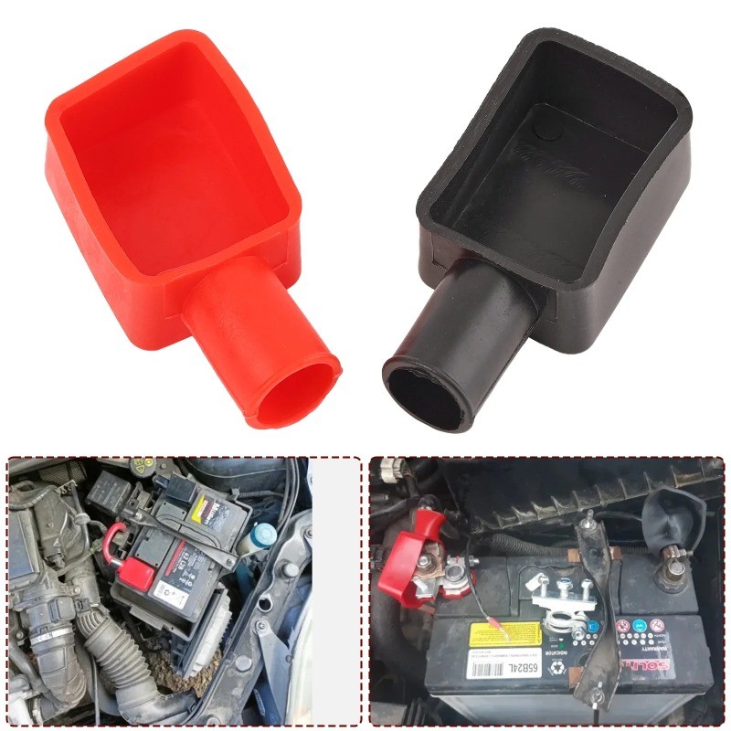 VekAuto Battery Terminal Covers - 1 Pair Red & Black PVC Insulation Caps, 80mm Length, 15mm Hole - Universal Fit For Car, Truck, Motorcycle