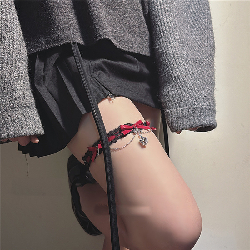 Lolita Bowknot Lace Leg Loop for Women Girls Adjustable Elastic Thigh ...