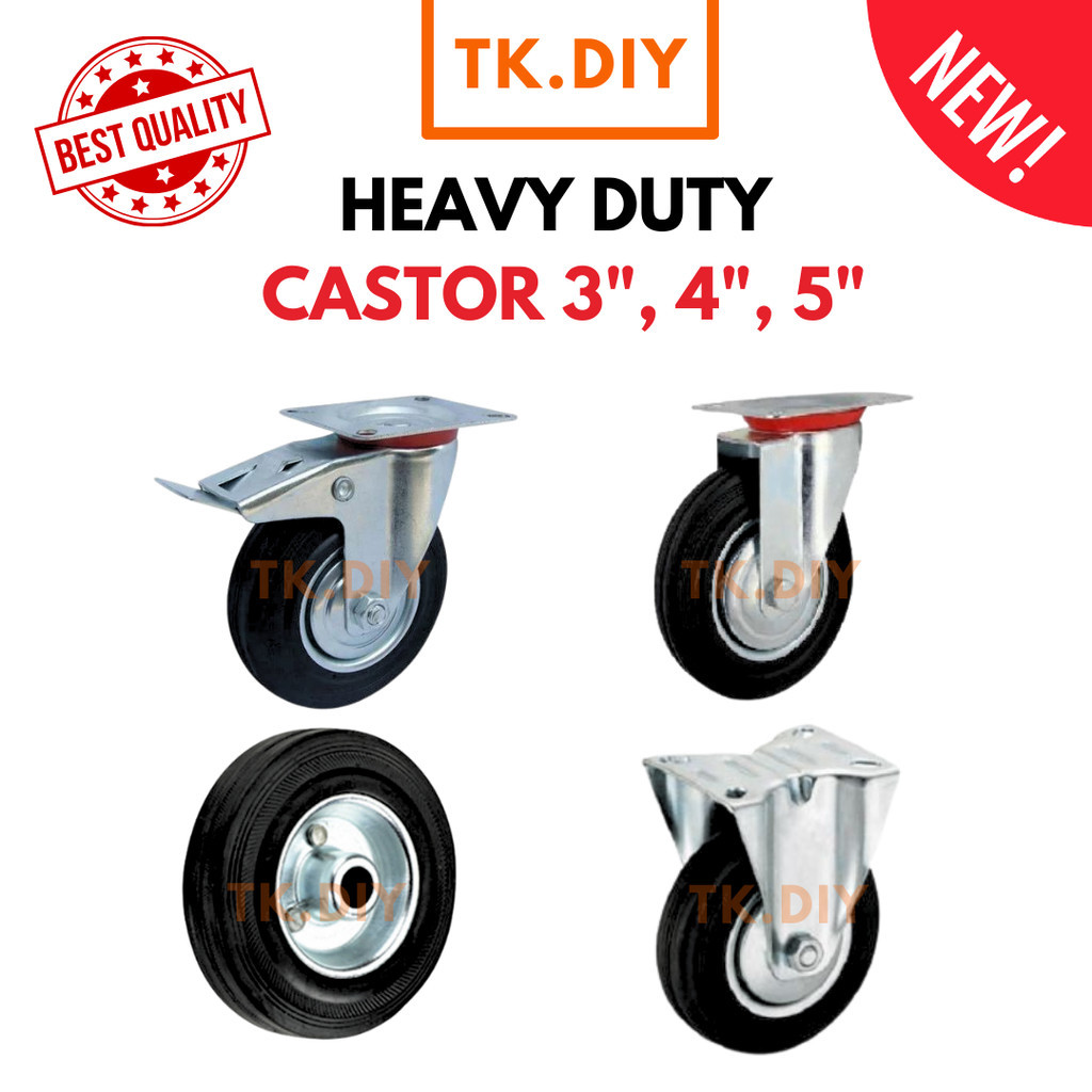 HEAVY DUTY BLACK RUBBER SWIVEL/RIGID/BRAKE CASTER/CASTOR ROLLER RODA ...