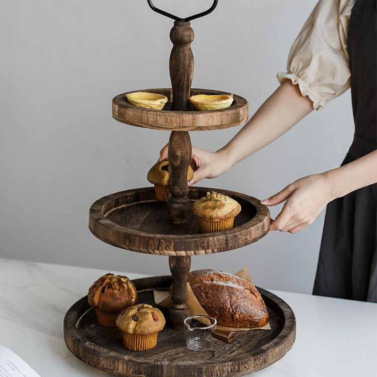 Creative dessert rack cake tray wooden dessert table solid wood ...