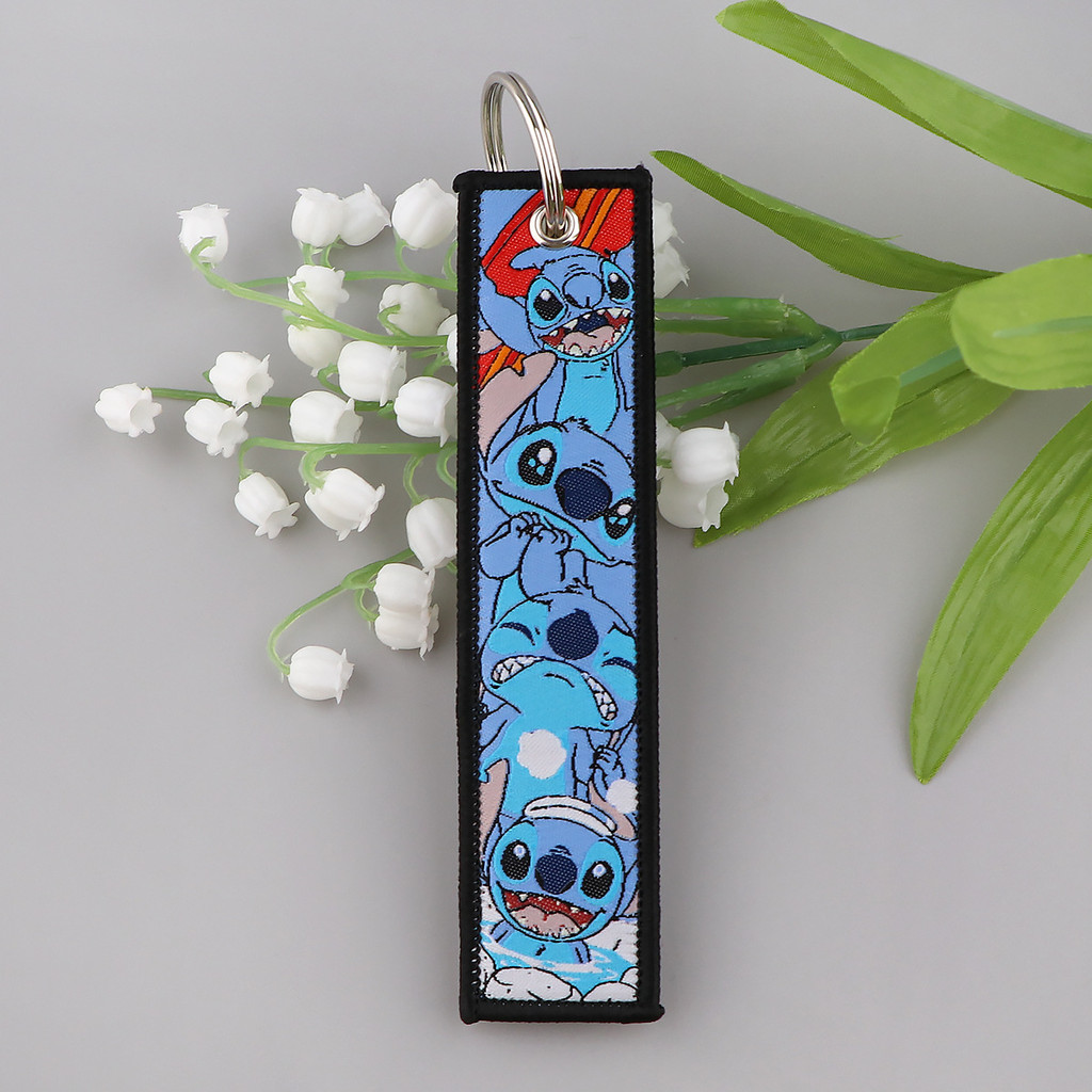Cartoon Lilo & Stitch Woven Label Keychain Fabric Keychain Fashion Gift ...