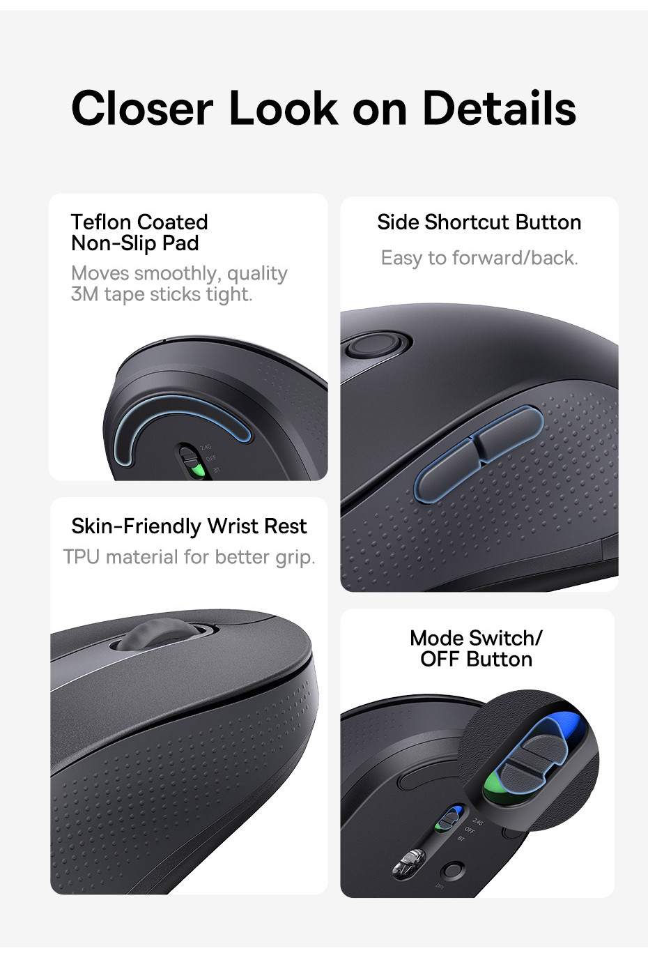 Baseus F02 Ergonomic Wireless Mouse Bluetooth 5.2 4000DPI Sensitivity ...