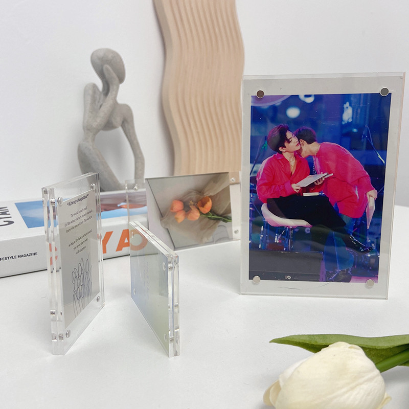 Transparent Acrylic Picture Frame Magnetic Double Sided Draw Photo Card ...