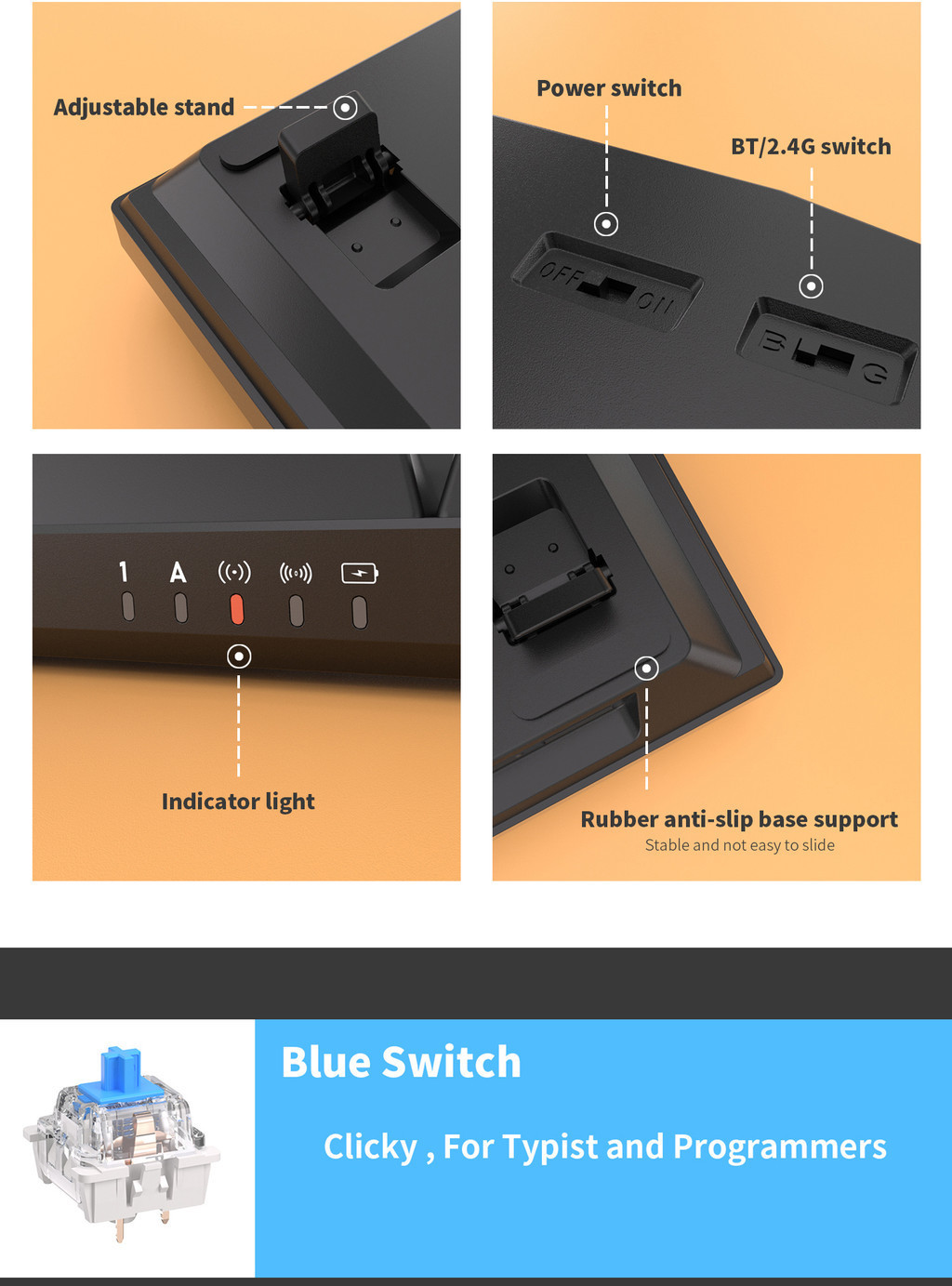 Royal Kludge RK100 Bluetooth 2.4G RGB Hot-Swappable Mechanical Keyboard ...
