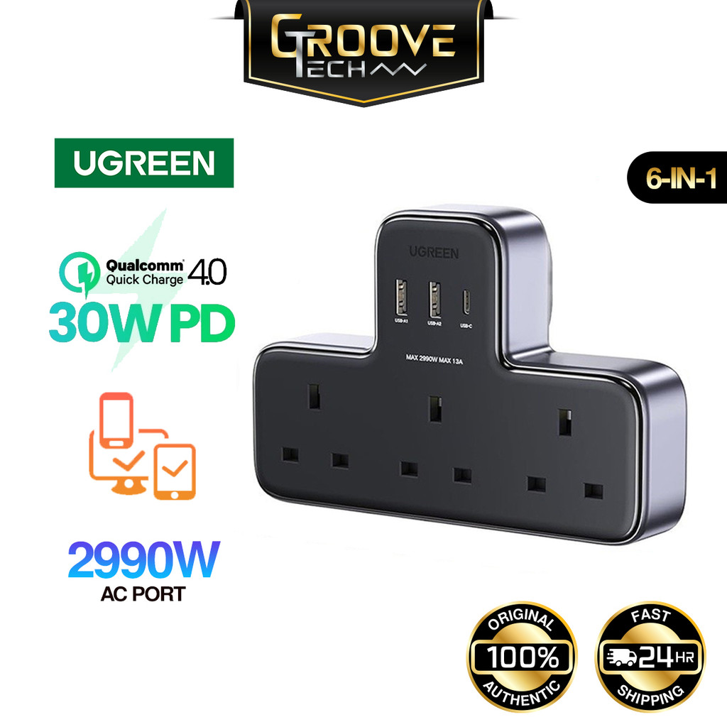 UGREEN 6 IN 1 Charger 30W PD Multi Extension Plug Outlet Extender ...
