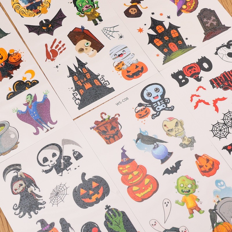 10/40Pcs Cartoon Halloween Tattoo Stickers - Halloween Cosplay Fake ...