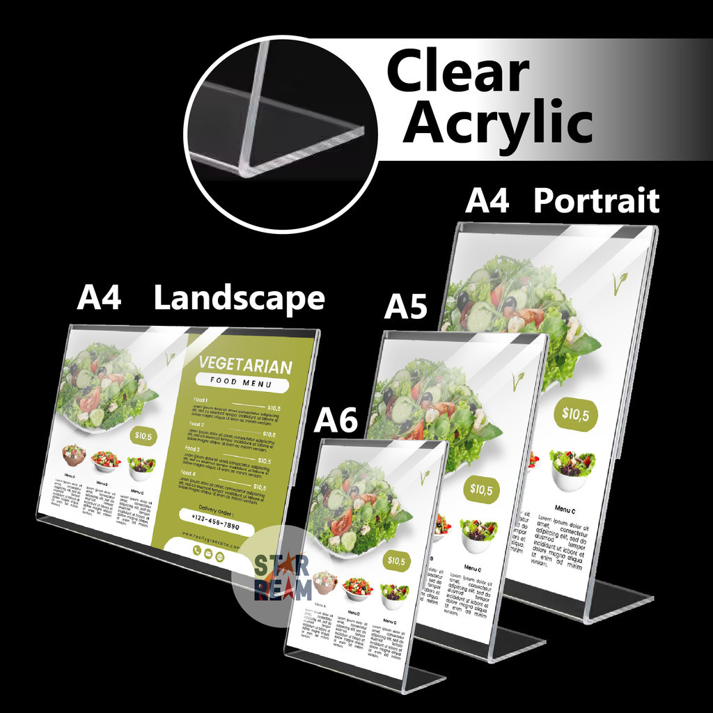Display L-Stand Acrylic A4 A5 A6 Transparent Display Stand Card Stand ...