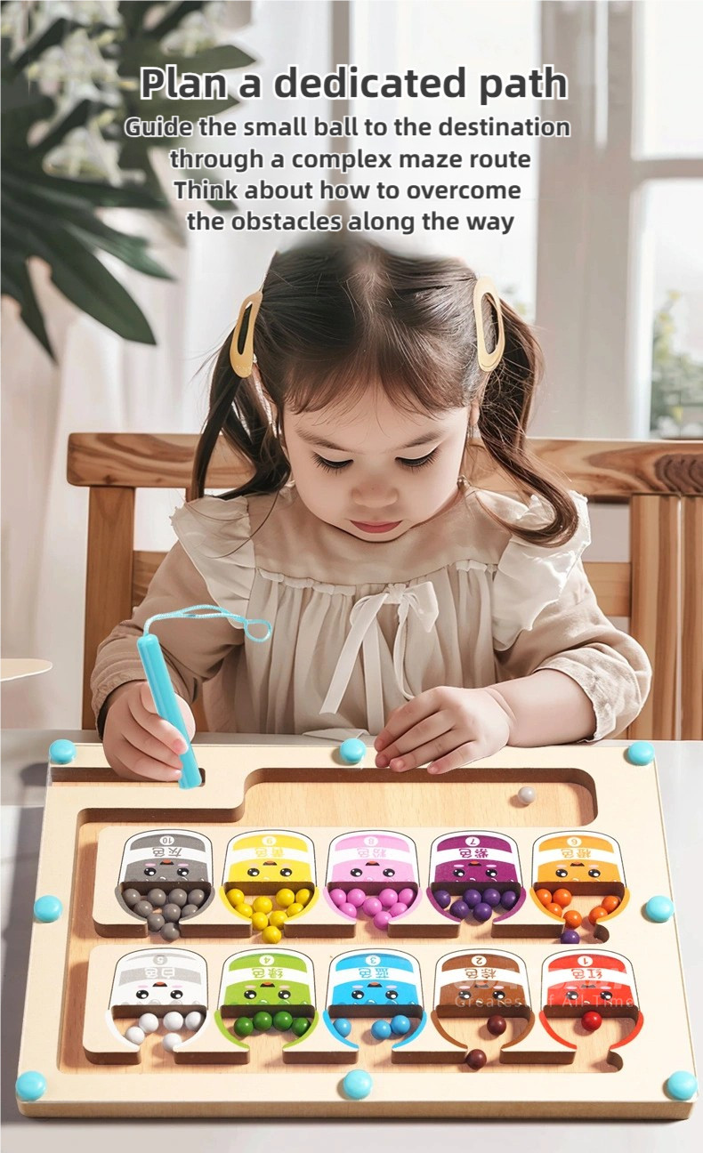 Kids Wooden Magnetic Colour and Number Matching Maze Game Busy Board 3 ...
