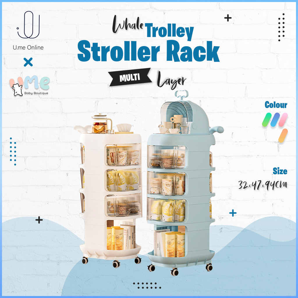 Ume Baby Multi-Layers Drawer Stroller Rack Whale Trolley Multipurpose ...
