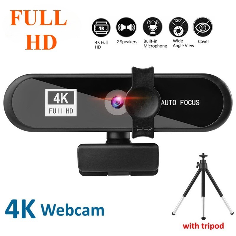 4K cam with Tripod, Auto Focus, and Digital Privacy Cover High