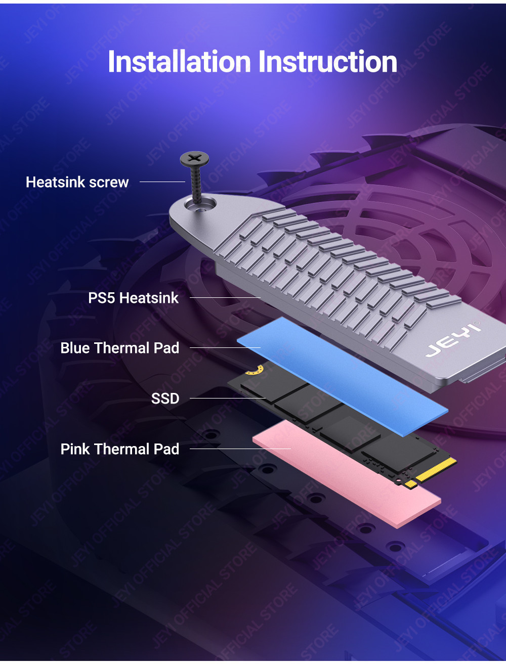 JEYI PS5 SSD Heatsink Full Cover withFins, Playstation 5 Cooler ...