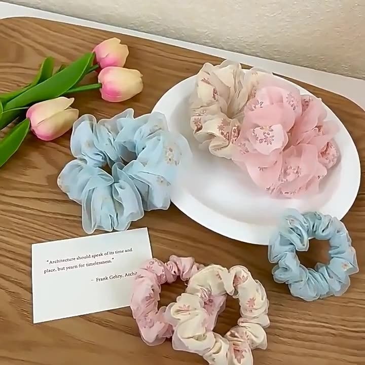 Double mesh gentle flower hair rope super fairy hair band girl ponytail ...