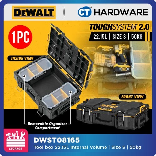 DEWALT ToughSystem 2.0 Toolbox – 20% Larger Capacity, IP65 Dust/Water Resistant, 110 Lbs Load, Auto-Connect Side Latches
