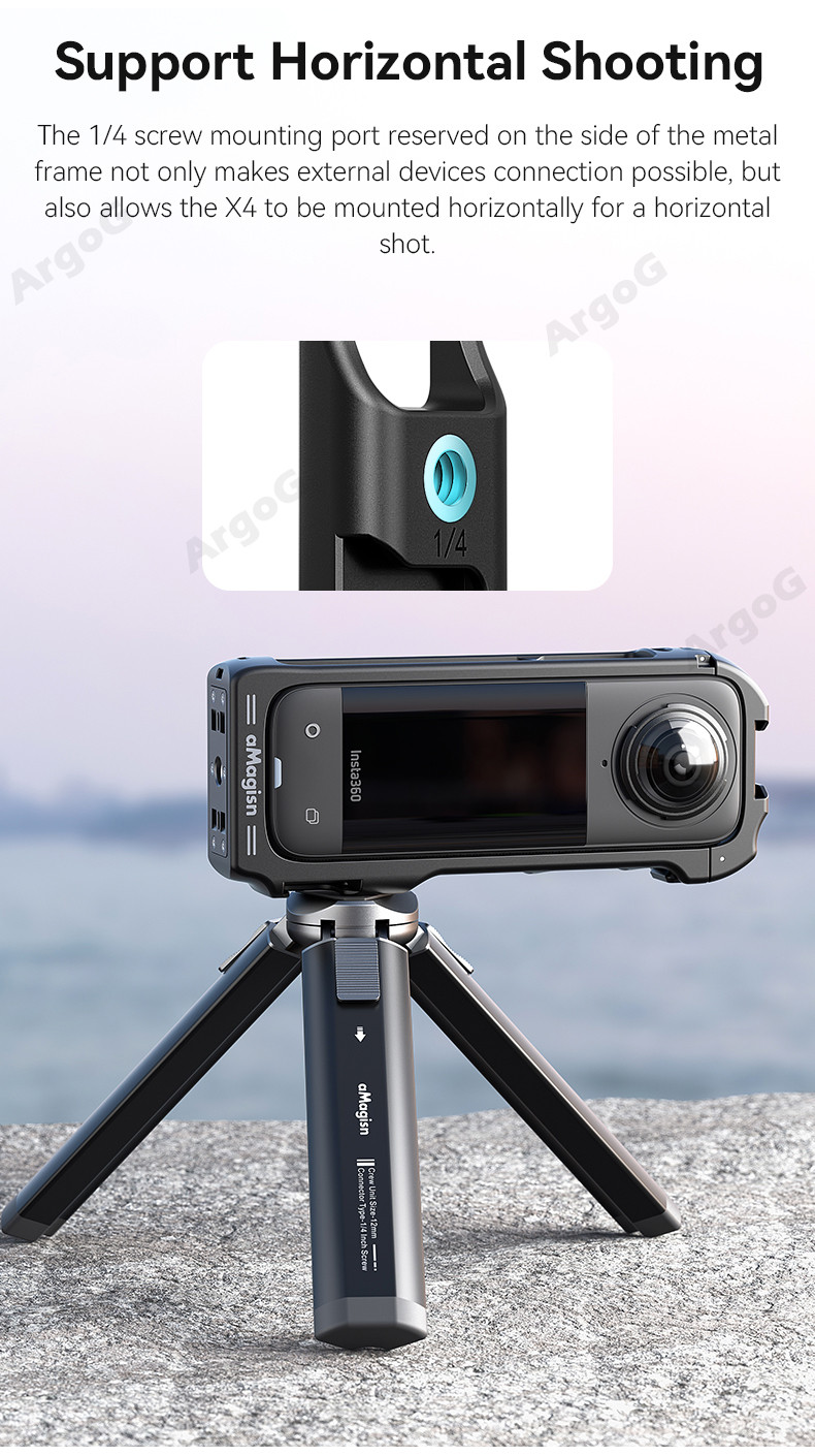 VRIG Aluminum Cage For Insta360 X4 - Protective Case With Cold Shoe & 1/4 Thread Holes