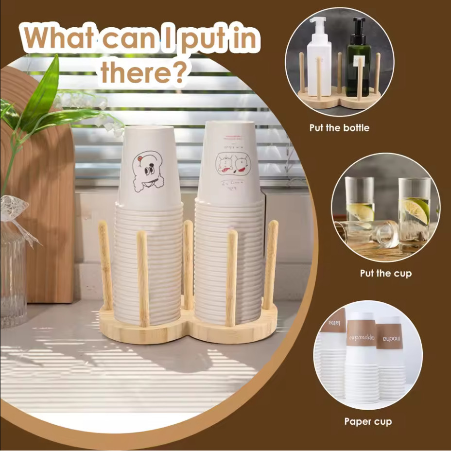 Wooden Paper Cup Holder Coffee Shop Cup Storage Rack Table Cup ...