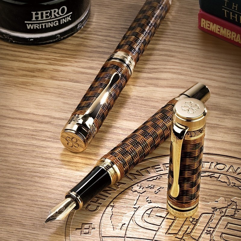 Hero H671 Bamboo Woven Fountain Pen Ink Pen Ink Converter Filled Office ...