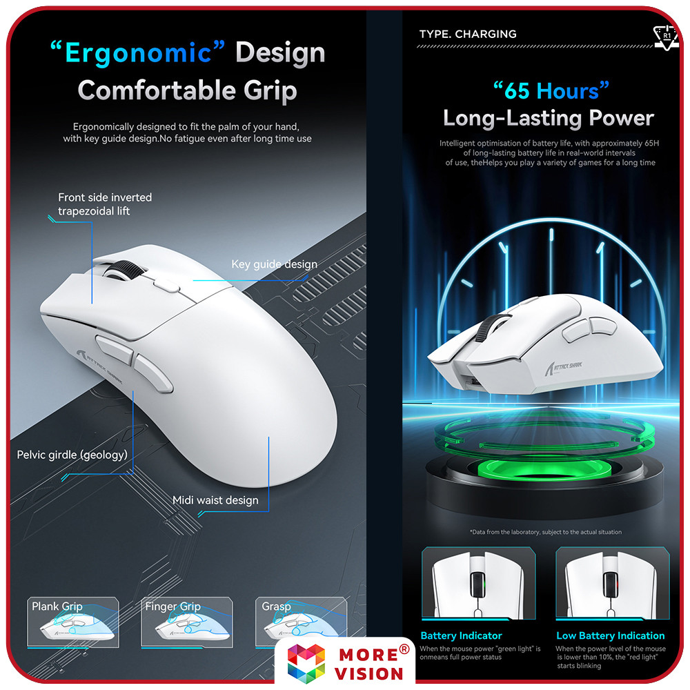 Attack Shark R1 2.4G Wireless Mouse 1000Hz 18000dpi Trimode Bluetooth
