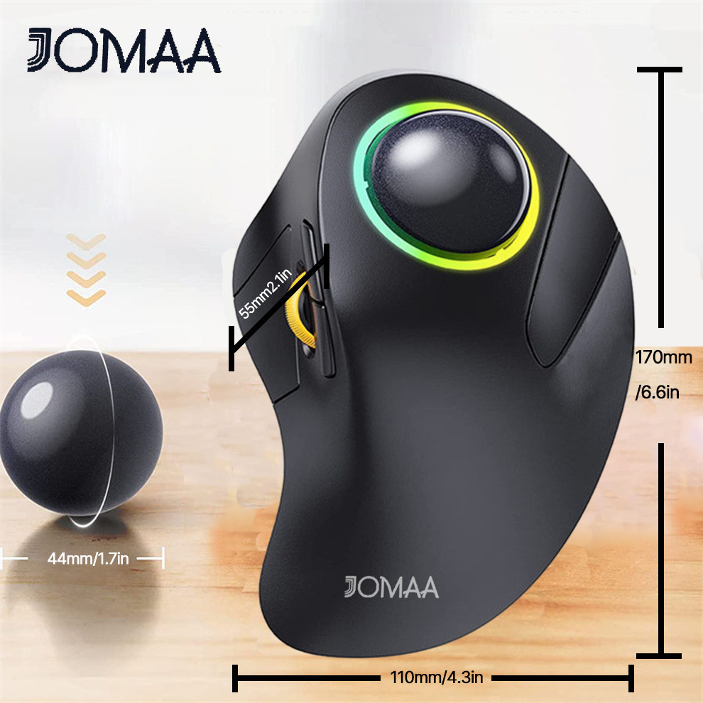 JOMAA RGB Vertical Trackball Mouse Bluetooth USB Wireless Erogonomic ...