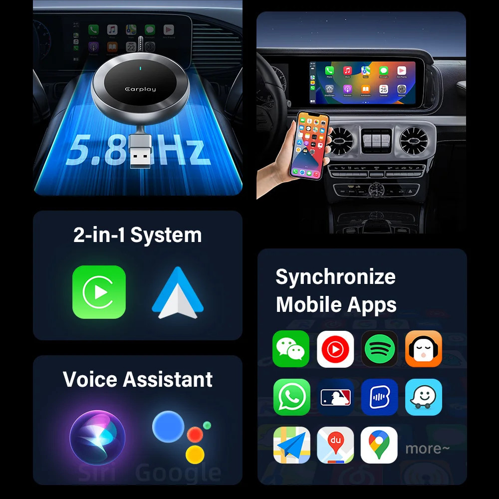 Wireless Carplay Adapter Android Auto 2in1 Apple Car Play Android Auto ...